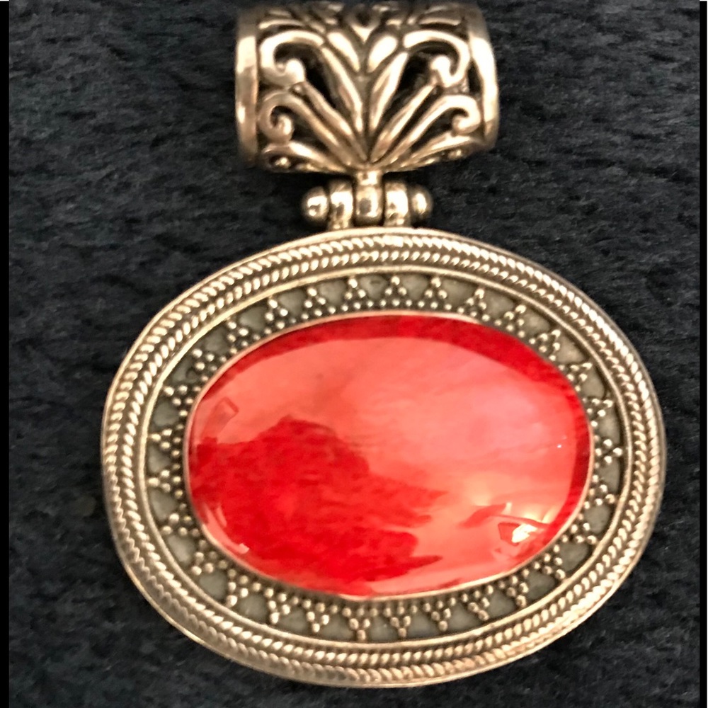 Sale ! Silver Pendant with Beautiful Red Stone